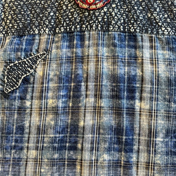 Affliction Men's Buckle Black Premium Blue Black Plaid Button Up Shirt XL - Picture 4 of 8